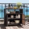 Costway Patio Rattan Storage Cabinet with Acacia Wood Countertop Open Shelf 2 Door Cabinet Black/Mix Brown